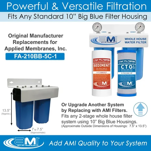 Miniatura 3 de APPLIED MEMBRANES INC. Juego de cartuchos de filtro de repuesto para filtro de agua para toda la casa, 2 filtros de sedimentos y bloques de carbono