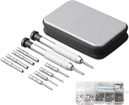 Juego de destornilladores de precisión, kit de reparación de gafas con 10 estilos de destornilladores/almohadillas para la nariz/destornilladores