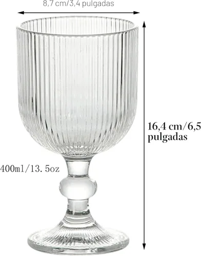 Miniatura 8 de Taganov Juego de 6 copas de vino transparentes vintage para beber vasos de vino en relieve, 13 onzas para boda, fiesta, bar, Navidad Azul