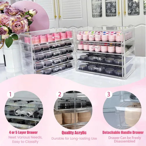 Miniatura 4 de Caja de almacenamiento de 4 niveles para decoración de arte de uñas, organizador acrílico para maquillaje y joyería con cajones, almacenamiento