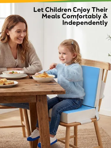Miniatura 2 de Asiento elevador para niños con 2 piezas de correas de PU lavables y hebilla de seguridad, portátil para silla de cocina, ideal para viajes