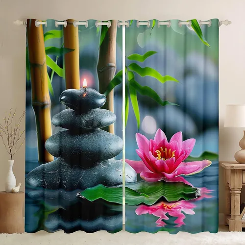 Miniatura 10 de Cortinas con piedras zen, cortinas de bambú para ventana de velas para niños, niñas, adolescentes, cortinas de tratamiento de ventanas de spa