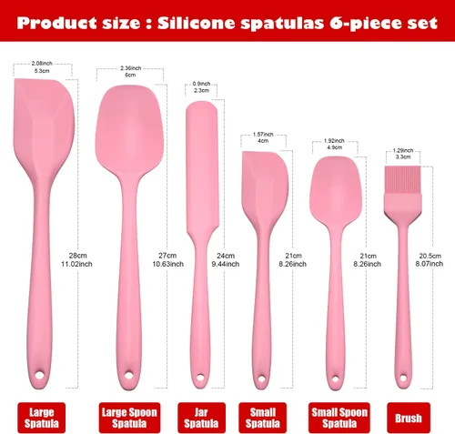 Miniatura 5 de Juego de 6 espátulas de silicona resistentes al calor, espátulas antiadherentes de diseño sin costuras con núcleo de acero inoxidable, espátula