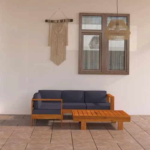 Ensemble de Salon de Jardin 5 Pièces en Bois d'Acacia Naturel avec Coussins Gris Foncé, Confortable et Moderne Pour Terrasse, Balcon, Jardin,