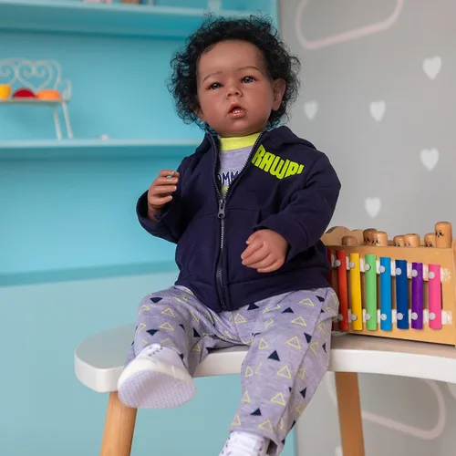 Miniatura 5 de iCradle Muñecas de bebé renacidas niño negro birracial afroamericano bebés recién nacidos realistas muñecas de bebé renacidas con cuerpo de silicona