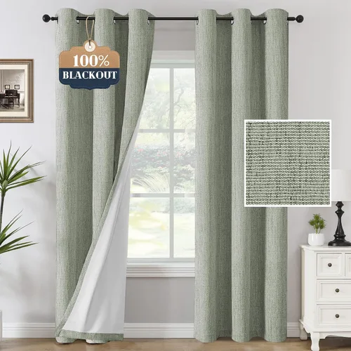 Miniatura 23 de H.VERSAILTEX Cortinas opacas de lino chenilla para dormitorio, térmicamente aisladas, cortinas texturizadas con aspecto de lino con revestimiento