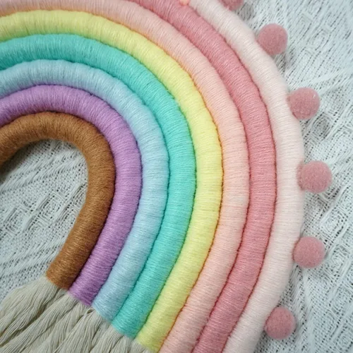 Miniatura 4 de Decoración grande de macramé para colgar en la pared, guirnalda de pompones hecha a mano, decoración de arco iris para habitación de niños, niñas