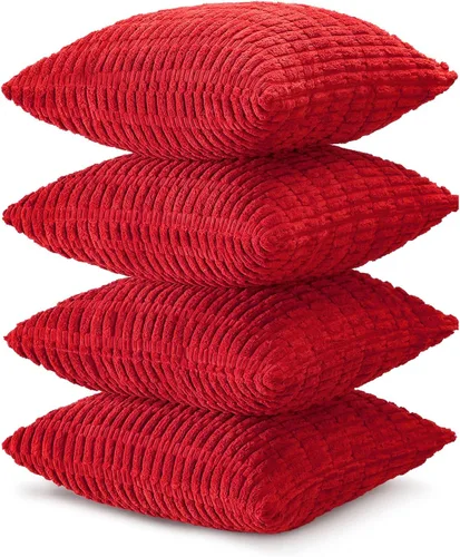 Miniatura 7 de OTOSTAR Juego de 4 fundas de almohada decorativas de pana suave de 16 x 16 pulgadas, fundas de almohada cuadradas a rayas bohemias para decoración