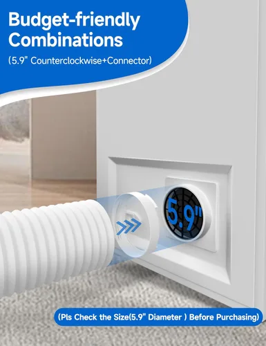 Miniatura 2 de Kit de manguera de aire acondicionado portátil flexible, 5.9 pulgadas de diámetro en sentido antihorario de manguera de escape de CA de 80 pulgadas