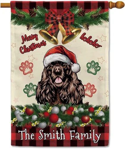 Miniatura 22 de Bandera de jardín de Navidad de 12.5 x 18 pulgadas, anillo de bola de Navidad para perro chihuahua, campana, corona, bandera de búfalo rojo, a