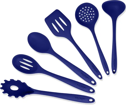 Conjuntos de utensilios de cocina de silicona y acero. Azul