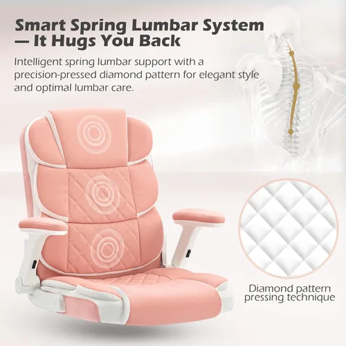 Miniatura 4 de SEATZONE Silla ergonómica de oficina de piel sintética rosa, silla de computadora con ruedas y brazos abatibles, silla giratoria con ruedas
