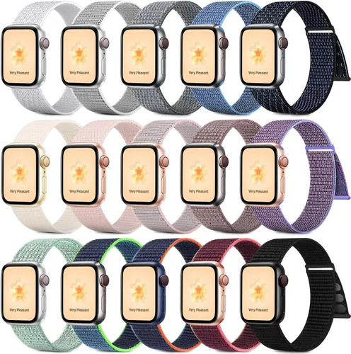 Paquete de 15 correas deportivas de nailon compatibles con Apple Watch Band de 1.614 in 1.575 in 1.496 in 1.929 in 1.772 in 1.732 in 1.654 in,