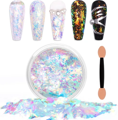 Miniatura 12 de Laza Copos de Camaleón Azul Verde para Uñas, Láminas de Uñas de Ópalo Irregulares, Láminas de Uñas de Confeti Gruesas, Lentejuelas de Cambio