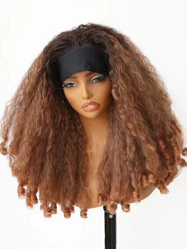 Miniatura 10 de SOKU Nueva peluca rizada afro con diadema, textura de cabello sintético trenzado con rizos únicos en el extremo, negro de 20 pulgadas, pelucas