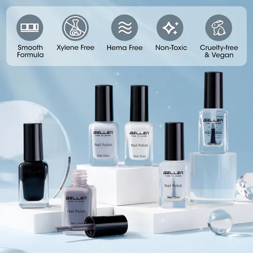 Miniatura 7 de GELLEN Juego de Esmalte de Uñas en 4 Colores Negro, Blanco, Gris & Base y Capa Superior, Esmalte de Uñas de Tendencia Otoño/Invierno Negro, Blanco