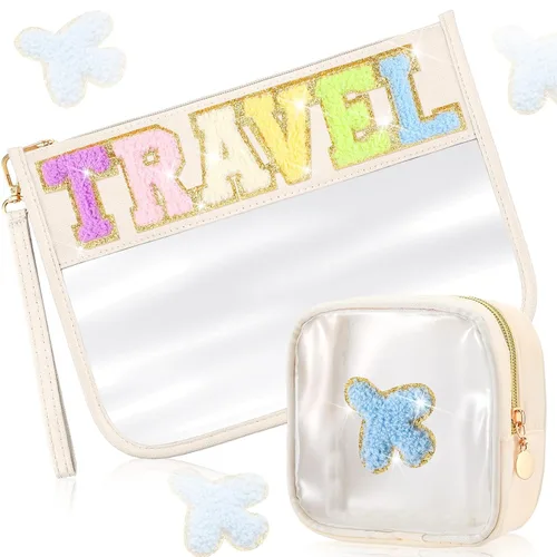 Miniatura 12 de Hillban Juego de 2 bolsas de bebé de chenilla, bolsas de letras de chenilla, bolsa de maquillaje, bolsa de viaje para bebé, impermeable, portátil