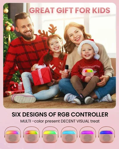 Miniatura 5 de Mini máquina de karaoke para niños, juguete para niñas, altavoz Bluetooth portátil con 2 micrófonos inalámbricos, regalos de juguete de moda