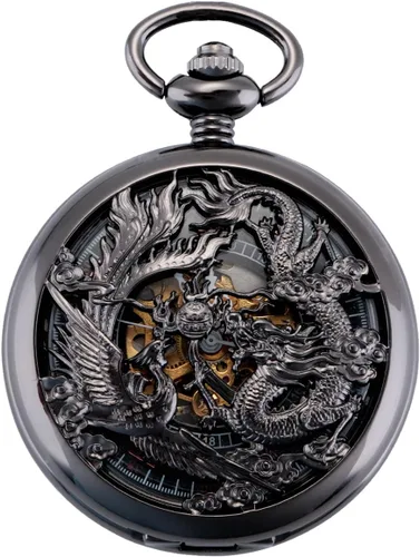 Miniatura 11 de ManChDa Antique Mechanical Pocket Watches for Men Lucky Dragon Phoenix Pocket Watch with Chain Skeleton Dial Roman Numerals Gifts for Fathers Day
