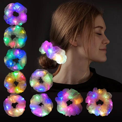 Miniatura 9 de Scrunchies LED, 18 piezas multicolor que brillan en la oscuridad suministros de fiesta, recuerdo de fiesta de neón, accesorios de festival rave