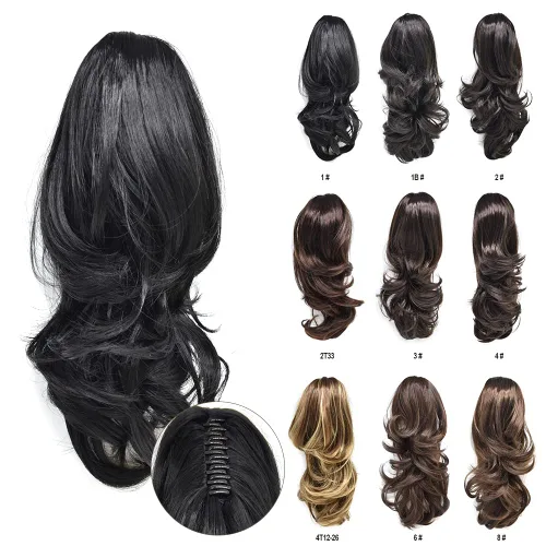Miniatura 4 de Natural Mujeres Onduladas Chic Garra Pinza Pinza Cola de Caballo Coqueto Capa Extensión de Pelo 14" Rizado Fibra de Alta Temperatura Extensión de 1#