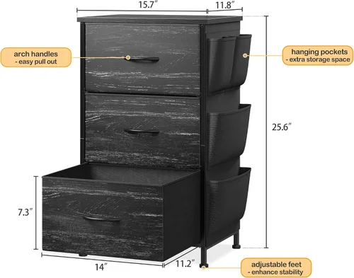 Miniatura 3 de EnHomee Mesita de noche alta, mesita de noche con cajones para dormitorio, mesita de noche con parte superior de madera, mesa auxiliar con marco