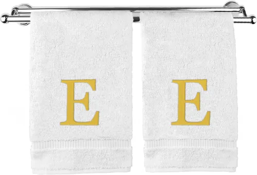 Miniatura 93 de Toalla de mano monogramada, regalo personalizado, juego de 2 - Toalla bordada con letra de bloque dorada - Extra absorbente 100% algodón turco