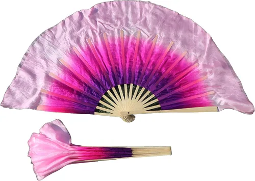 Miniatura 29 de Winged Sirenny Pares de abanicos plegables de seda cortos de 4 pulgadas (3.9 in) para adoración y baile popular chino (negro a morado)