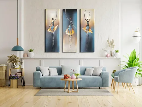 Miniatura 4 de Wieco Art 3 piezas de lienzos de bailarina bailarina, pinturas al óleo para decoración de pared, grande, 100% pintadas a mano, modernas, envueltas