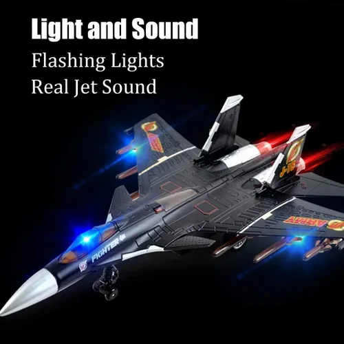 Miniatura 4 de QIAONIUNIU Avión de juguete modelo aviones de aleación tire hacia atrás luchador para niños con luces intermitentes, sonido de jet real (negro)
