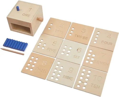 Miniatura 4 de Adena Montessori Juguetes Juego de clavijas de madera para contar del 1 al 10 con números, caja de clavijas y clavijas de volcar – Juguete educativo