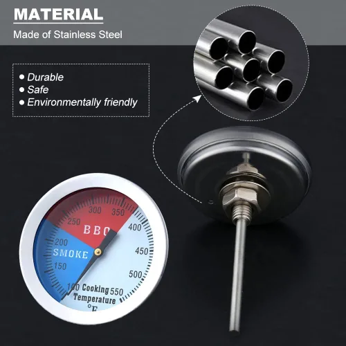 Miniatura 4 de Termómetro medidor para barbacoa, 2 pulgadas/52mm de acero inoxidable, temperatura de parrilla, indicador de Fahrenheit y calor para ahumador
