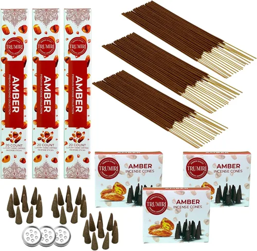 Miniatura 9 de Paquete combinado de varillas de incienso ámbar y conos de incienso, 60 varillas de incienso + 30 conos de insencia, incienso, conos de incienso