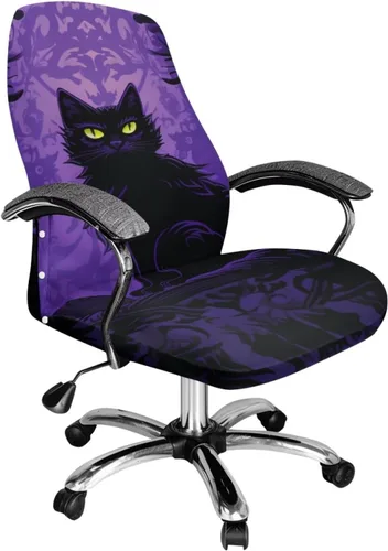 Funda para silla de oficina de gato negro con brazos, elástica, a prueba de mascotas, antideslizante, todo en uno, decoración de escritorio de gato