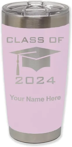 Miniatura 25 de LaserGram Vaso aislado al vacío de 20 onzas, grado de tapa clase de 2024, 2025, 2026, 2027, 2028, grabado personalizado incluido (negro)