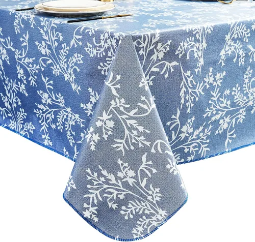 Miniatura 30 de LIBERECOO Mantel de vinilo resistente con reverso de franela, mantel de plástico impermeable a prueba de aceite, resistente a las manchas, lavable
