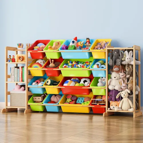 Miniatura 12 de Organizador de almacenamiento de juguetes con estantería y almacenamiento de animales de peluche, organización de sala de juegos para niños