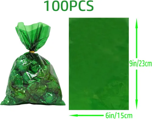Miniatura 5 de brzikwt 100 bolsas de regalo verdes, bolsas de celofán, bolsas de golosinas, bolsas de golosinas, bolsas de dulces, son adecuadas para San Valentín