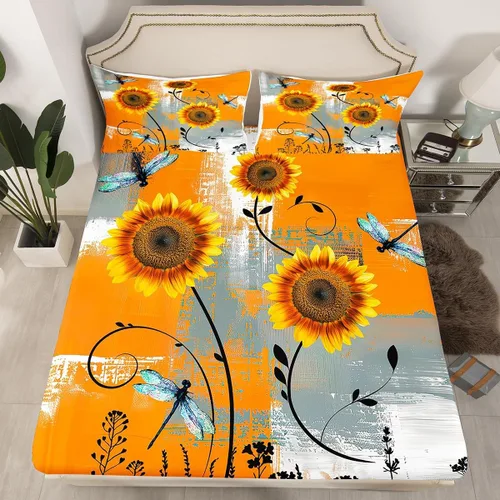 Miniatura 22 de Erosebridal Juego de ropa de cama rústica de tamaño individual, diseño de mariposa y girasol, para niños, adolescentes, adultos, retro, grunge