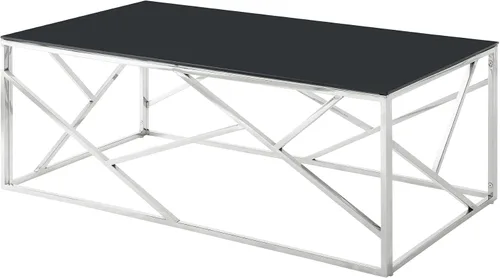 Miniatura 4 de Mesa de centro rectangular moderna de vidrio con parte superior de cristal templado negro y marco de acero inoxidable para sala de estar