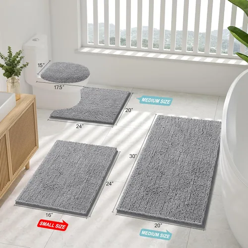 Miniatura 2 de Smiry Juego de 2 alfombras de baño, felpilla suave y absorbente, lavable a máquina, antideslizantes, para bañera, ducha y suelo