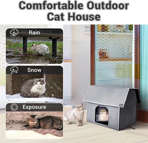 Miniatura 2 de MIU Color Casa para Gatos al Aire Libre, Casas Grandes Resistentes a la Intemperie para Gatos al Aire Libre, Refugio Aislado para Gatos Ferales