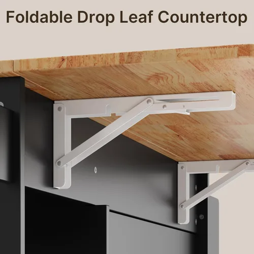 Miniatura 8 de Gizoon Isla de cocina con almacenamiento, Isla de cocina con hoja caída, carrito de comedor rodante de 41.7 pulgadas de ancho, encimera plegable, 5