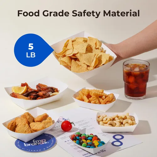Miniatura 3 de Fit Meal Prep Paquete de 125 bandejas de papel de 5 libras para alimentos desechables de alta resistencia, bandeja de nachos blancos para fiestas