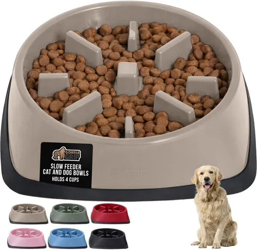 Miniatura 24 de GORILLA GRIP Cuencos para perros de alimentación lenta pendiente de patente, juguete interactivo de rompecabezas de 4 tazas para entrenamiento