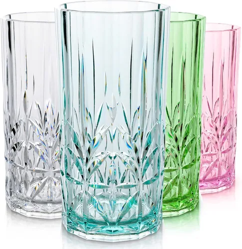 Miniatura 12 de BELLAFORTE Vaso alto de Tritan inastillable, juego de 4, 18 onzas, vasos para beber Myrtle Beach, vasos de plástico irrompibles para regalos, Azul
