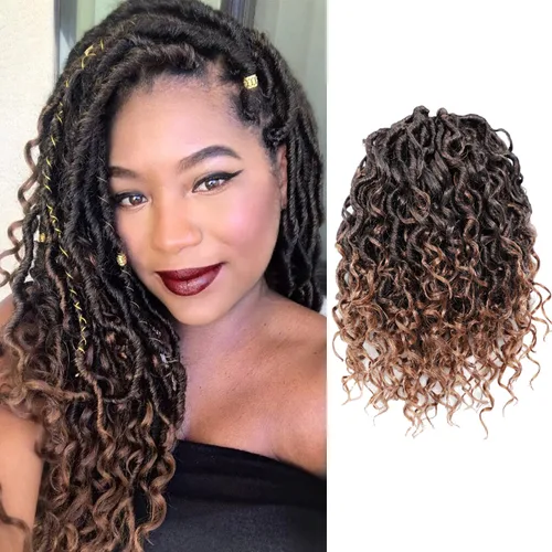 Miniatura 43 de Rastas sintéticas de cabello de ganchillo de 10 pulgadas, cabello de ganchillo Ombre Goddess Locs para mujer, trenzas de ganchillo suaves y rizadas