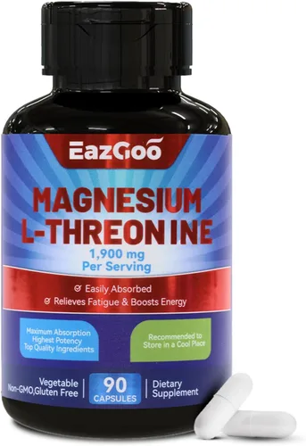 Suplemento de magnesio L-treonina de 1900 mg | Cápsulas de magnesio mineral de alta absorción para apoyo óseo y muscular | 90 unidades fórmula