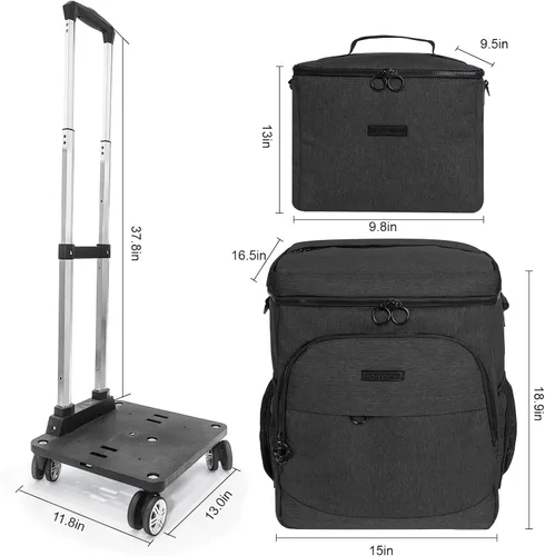 Miniatura 2 de Hielera suave con ruedas – Doble capa con bolsa de almuerzo plegable enfriador, grandes bolsas de hielo portátiles extraíbles a prueba de fugas