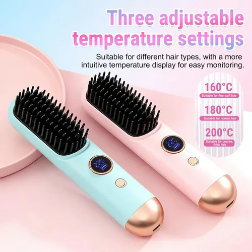 Miniatura 3 de Cepillos alisadores portátiles para viajes, con pantalla LCD de temperatura, cepillo alisador de cabello inalámbrico mejorado 2026 para cabello